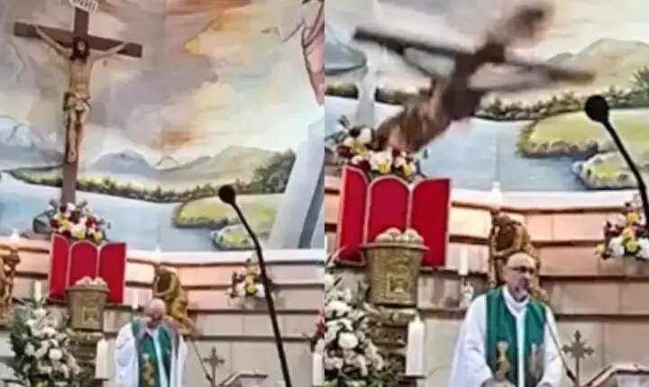 Padre falece após cruz colidir com ele durante missa ao vivo no Equador
